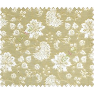 Beautiful Chinese Flower with Gold border with small buds and leaves continuous design on Grey Beige main curtain